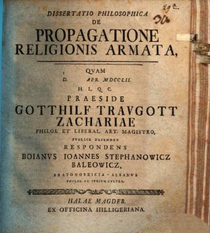 Diss. philos. de propagatione religionis armata