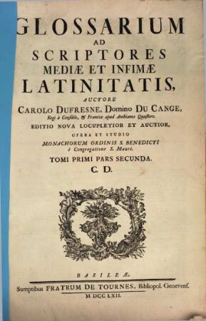 Glossarium Ad Scriptores Mediae Et Infimae Latinitatis, 1,2. C - D