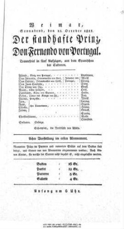 Der standhafte Prinz, Don Fernando von Portugal
