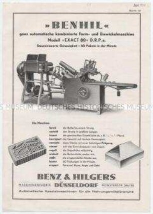 "Benhil" ganz automatisch kombinierte Form- und Einwickelmaschine Modell "Exakt 80" D.R.P.a.