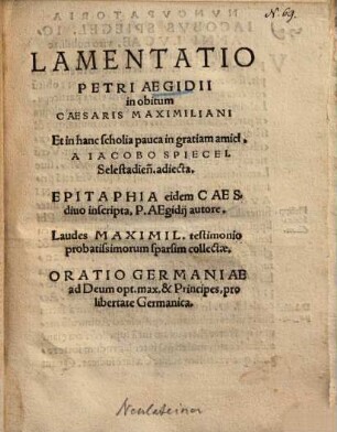 Lamentatio in obitum Caesaris Maximiliani ...