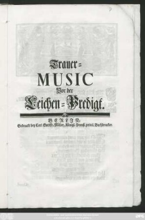 Trauer-Music Vor der Leichen-Predigt