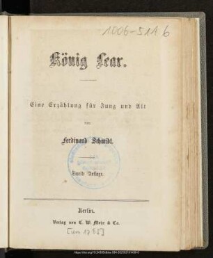 König Lear : eine Erzählung für Jung und Alt