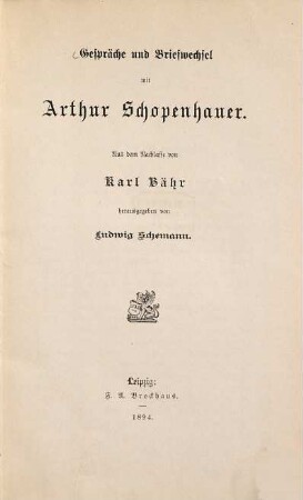 Gespräche und Briefwechsel mit Arthur Schopenhauer