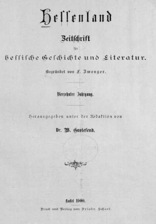 14.1900: Hessenland : Zeitschrift für hessische Geschichte und Literatur
