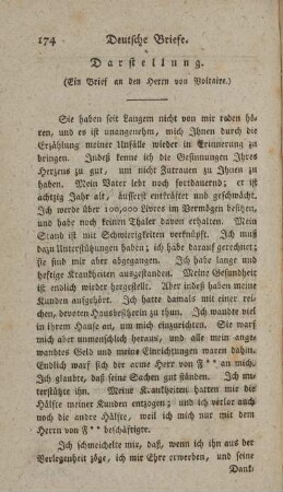 Darstellung (Ein Brief an den Herrn von Voltaire)