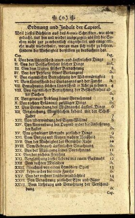 Ordnung und Inhalt der Capitel.