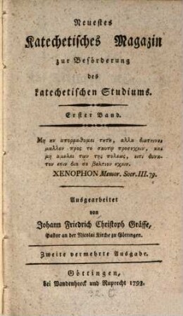 Neuestes katechetisches Magazin zur Beförderung des katechetischen Studiums, 1. 1793