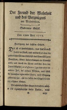 Siebentes Stück. Den 23ten April 1773.