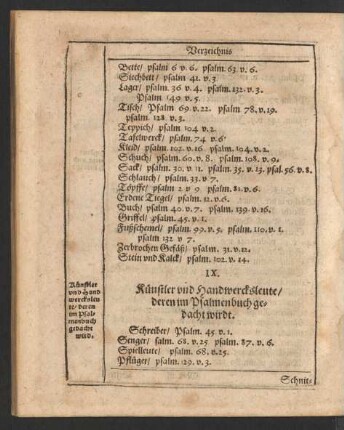IX. Künstler und Handwercksleute/ deren im Psalmenbuch gedacht wirdt.