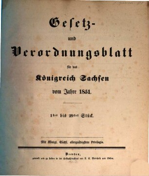 Gesetz- und Verordnungsblatt für das Königreich Sachsen. 1851