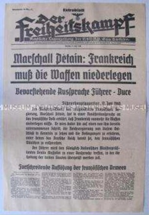 Sonderausgabe der Tageszeitung der NSDAP Sachsen "Der Freiheitskampf" zur bevorstehenden Kapitulation Frankreichs