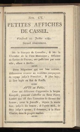 No CV (Vendredi 15. Juillet 1785)