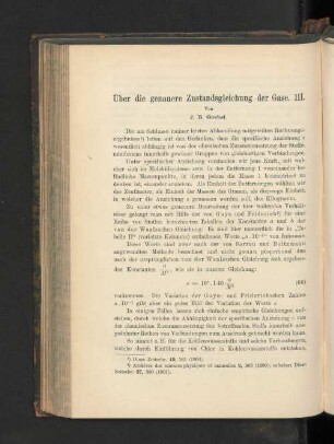 Über die genauere Zustandsgleichung der Gase. III