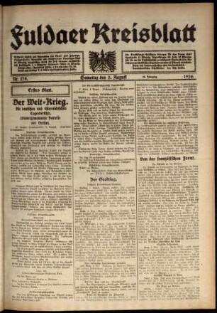 Erste Ausgabe vom Samstag, den 05. August 1916.