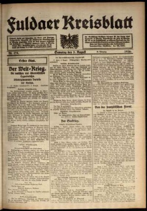 Erste Ausgabe vom Samstag, den 05. August 1916.