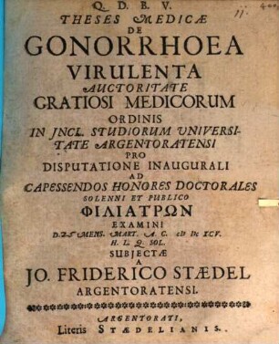 Theses Medicae De Gonorrhoea Virulenta