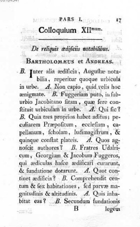 Colloquium XII mum. De reliquis aedificiis notabilibus