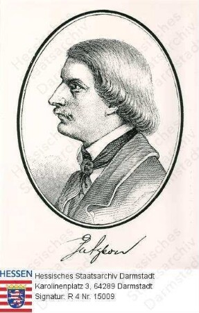 Gutzkow, Karl (1811-1878) / Porträt in Medaillon im rechten Profil, Brustbild, mit Unterschrift
