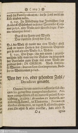 Von der 10. oder zehenden Zahl, Decadicus genandt