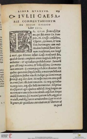 C. Iulli Caesaris commentariorum de bello Gallico liber IIII.