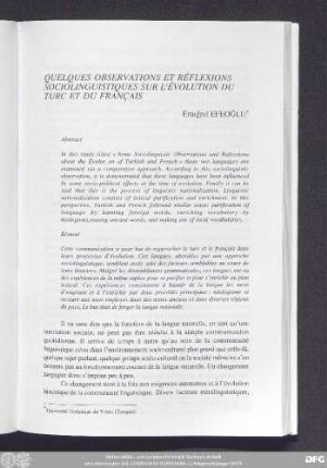 Quelques Observations Et Réflexions Sociolinguistiques Sur L'Évolution Du Turc Et Du Français Ertuğrul Efeoğlu