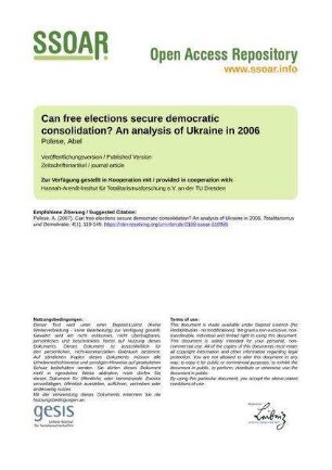 Can free elections secure democratic consolidation? An analysis of Ukraine in 2006