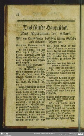 Das fünfte Hauptstück. Das Sacrament des Altars