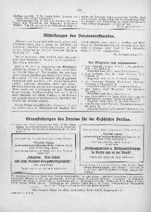 Mitteilungen des Vereinsvorsitzenden