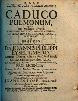 Disp. inaug. med. de caduco pulmonum