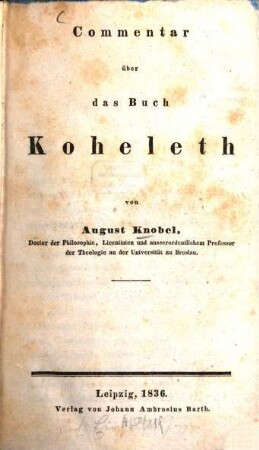 Commentar über das Buch Koheleth