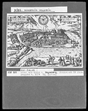 Stadtansicht von Kiel aus: Braun-Hogenberg, Liber quartus urbium praecipuarum totius mundi
