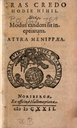 Cras credo, hodie Nihil ... Satyra Menippea