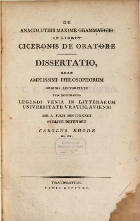 De anacoluthis maxime grammaticis in libris Ciceronis de oratore