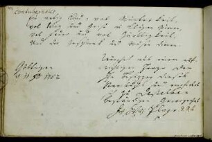 Johann Wilhelm Plage. Göttingen, 11.10.1752.