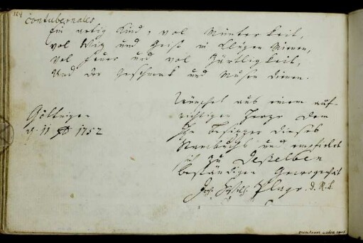 Johann Wilhelm Plage. Göttingen, 11.10.1752.