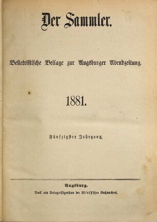 Der Sammler. 50. 1881