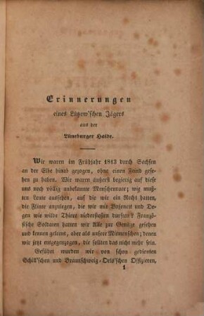 Erinnerungen aus den deutschen Befreiungskriegen 1813 und 1814, 1. Erinnerungen eines Lützower Jägers aus der Lüneburger Haide. Das Geschiwsterpaar unter der Eiche bei Wöbbelin. Bruchstücke aus dem Kriegsleben des Feldwebels Bär