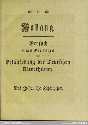 Anhang. Versuch eines Beitrages zur Erläuterung der Teutschen Alterthümer