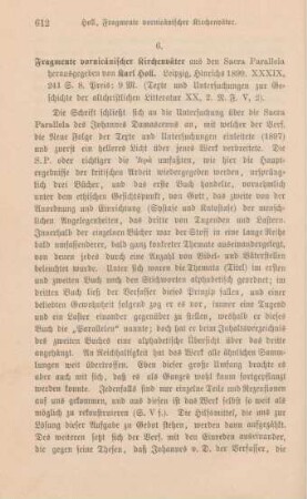 612-613 [Rezension] Fragmente vornicänischer Kirchenväter aus den sacra parallela