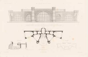 Zoologischer Garten, Berlin Bärenzwinger: Grundriss, Ansichten, Schnitte Bärenzwinger (aus: Atlas zur Zeitschrift für Bauwesen, hrsg. v. G. Erbkam, Jg. 25, 1875)
