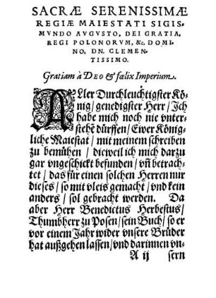 Sacræ Serenissimæ Regiæ Maiestati Sigismvndo Avgusto, Dei Gratia Regi Polonorvm [...]