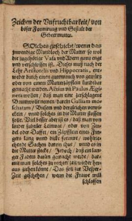 Zeichen der Unfruchtbarkeit/ von böser Formiruug und Gestalt der Gebeermutter.