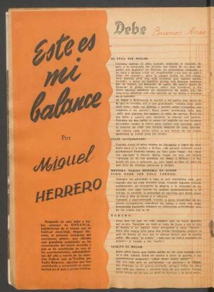 Este es mi balance : Debe [y] haber, Buenos Aires octubre de 1945