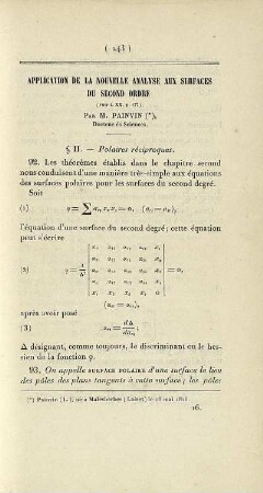 Application de la nouvelle analyse aux surfaces du second ordre.