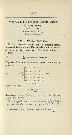 Application de la nouvelle analyse aux surfaces du second ordre.