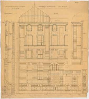 Großherzogliches Museum, Darmstadt Ausführungsprojekt ab 1896: Hinterbau: Ansicht der Nordseite 1:25