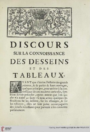 Discours sur la connoissance des desseins et des tableaux