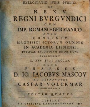 Exercitatio iuris publici De nexu regni Burgundici cum imperio Romano-Germanico