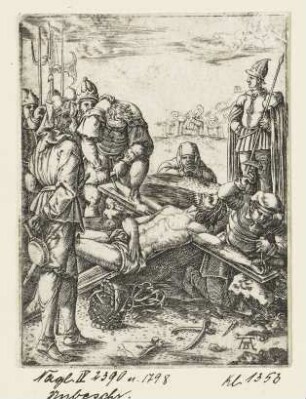 Christus wird an das Kreuz genagelt, aus: Nicolò Nelli, "Redemptionis humanae mysteria", Venedig 1568